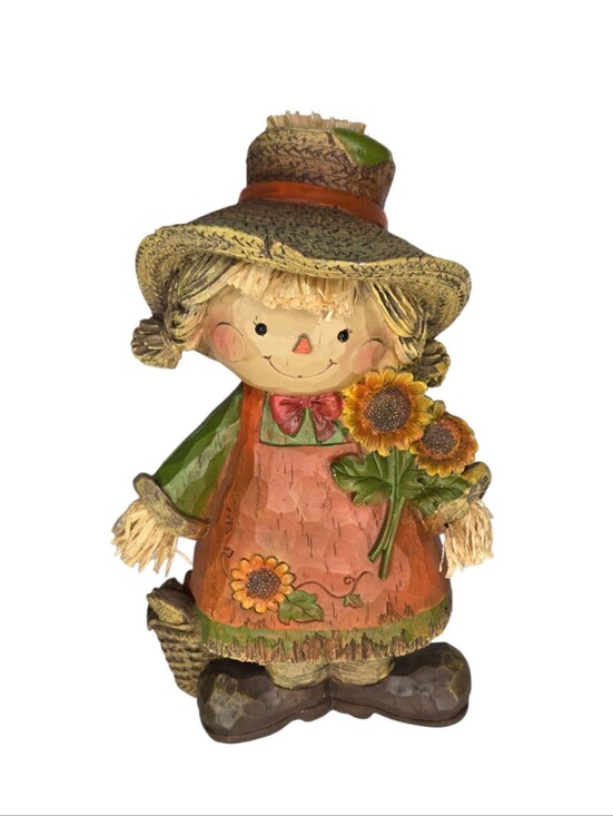 Other - Harvest Scarecrow Girl Woodlike Figurine Thanksgiving Autumn Table Decor